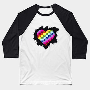 Puzzle Piece Heart Baseball T-Shirt